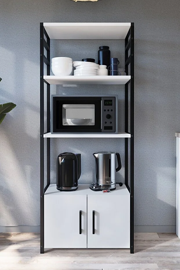 Mutfak Standı 2 Kapaklı 4 Raflı Kahve Köşesi Mutfak Rafı Mutfak Bangosu Kolombiya Beyaz